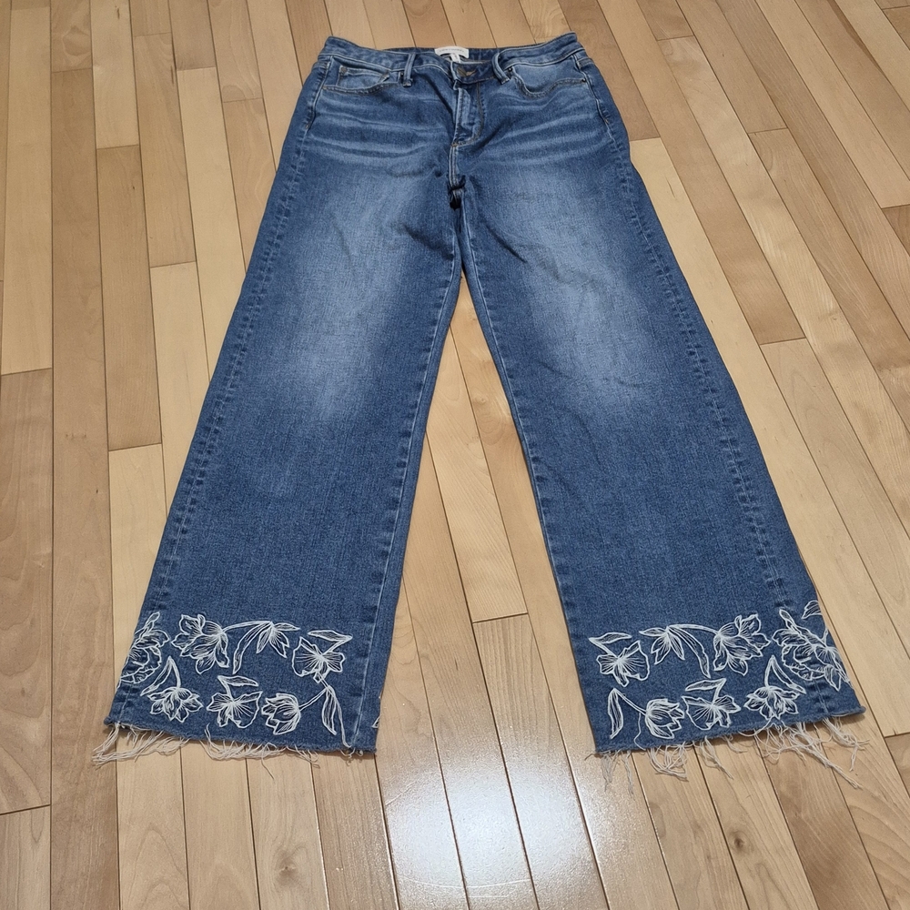 DRIFTWOOD Charlee Cuff Jeans with White Floral Embroidery